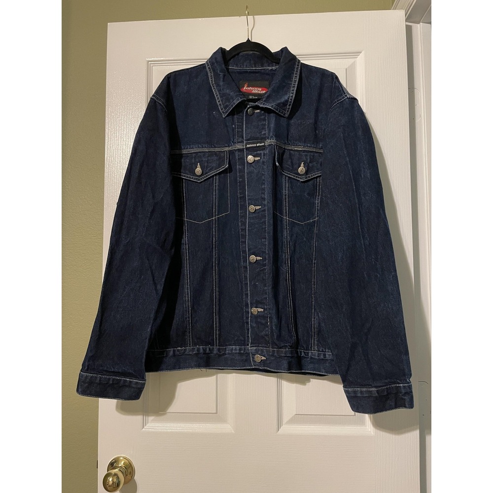 Johnny Blaze Jacket Mens XL Blue Denim Hip Hop Bomber Streetwear Logo Pockets